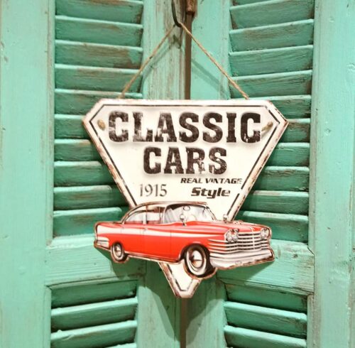 Metalskilt Classic Cars rød bil