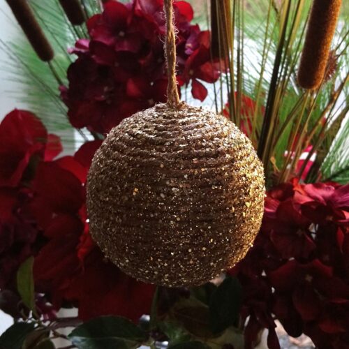 Skønne guld julekugler –  lette sejlgarns glimmerkugler