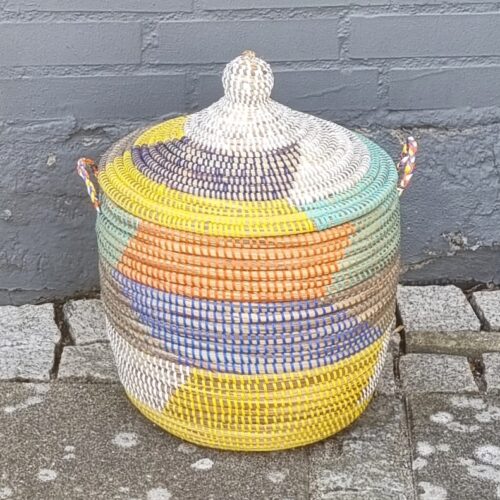 Afrikansk vasketøjskurv multifarvet med låg – lille str.