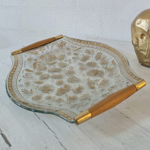 Glasfad med trægreb og guldtryk af Georges Bruard
