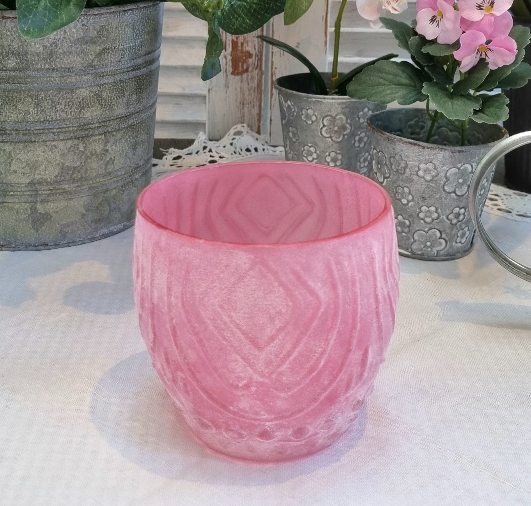 Flot pink glaspotte - smuk rustik