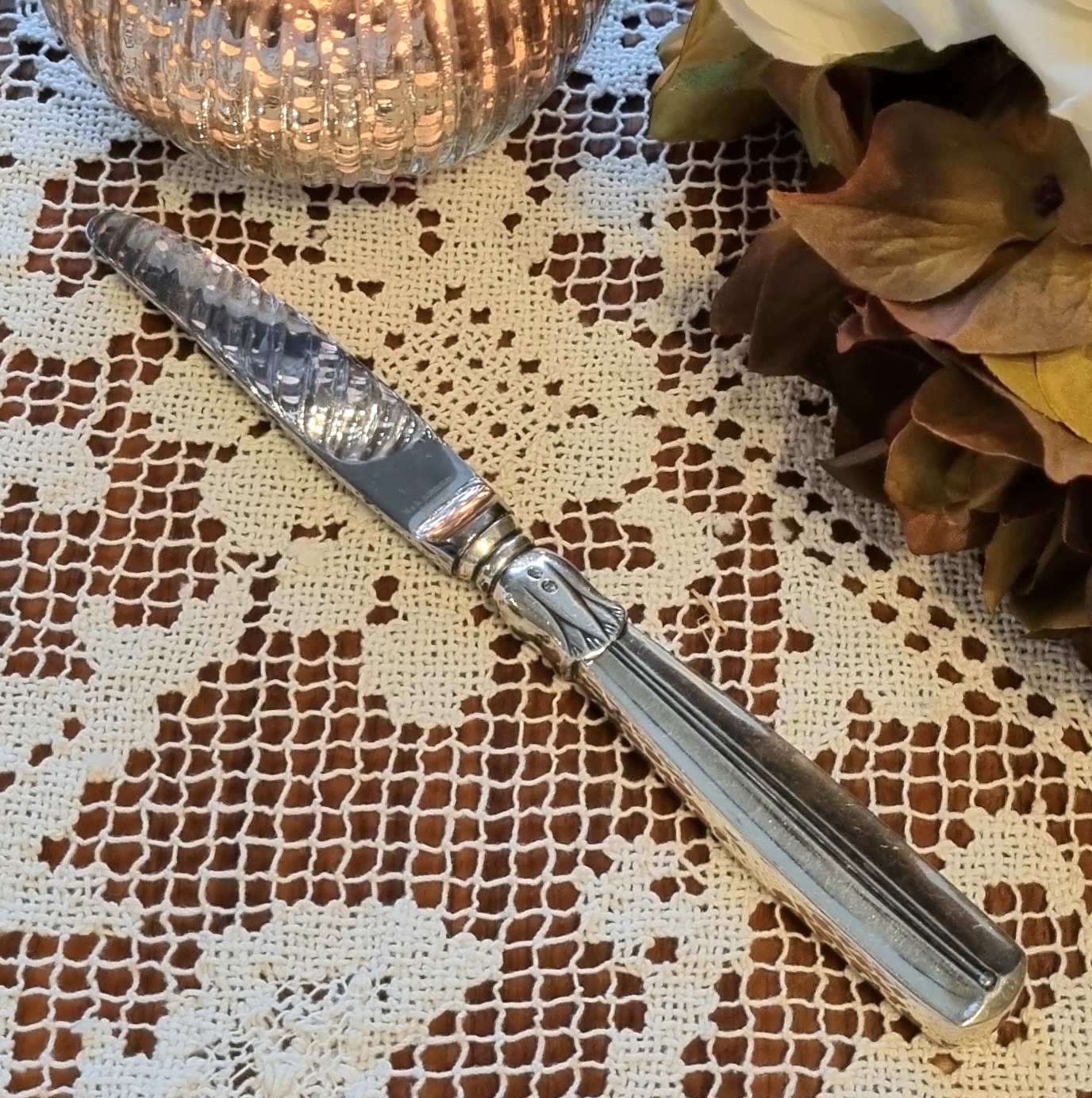 3-tårnet sølv dessertkniv - Lotus