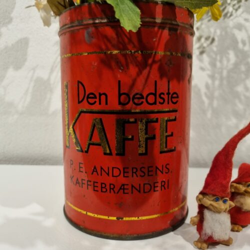 Gammel rød Kaffedåse uden låg med fin patina