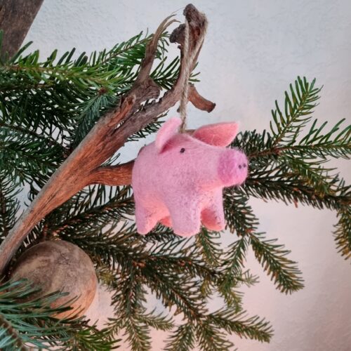 Sød Julegris i filt – til ophæng eller dekorationer