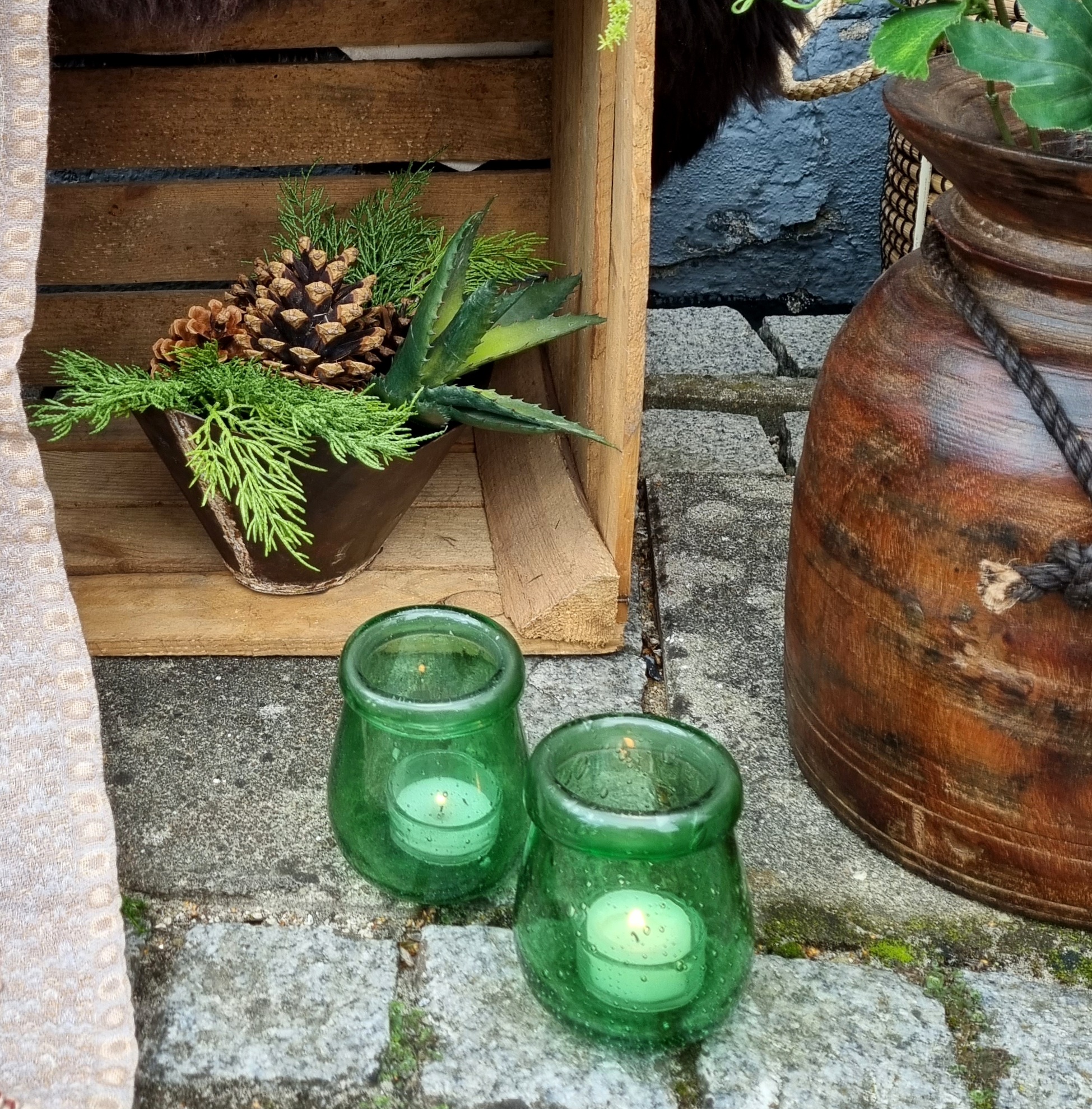 Grøn lanterne/glasvase med bobler indblæst