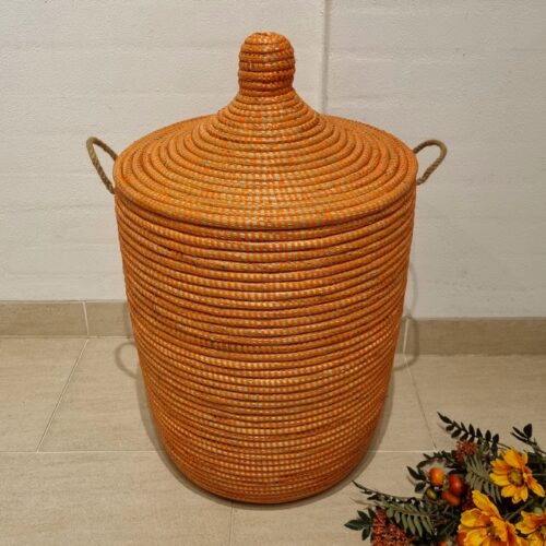 Vasketøjskurv orange med låg – mellem str.