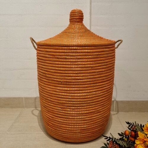 Vasketøjskurv orange med låg – mellem str.
