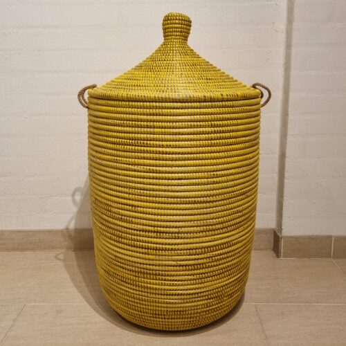 Vasketøjskurv gul med låg – stor str.