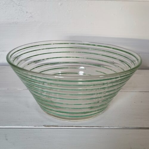 Smuk grønstribet Broksø glasskål fra Holmegaard