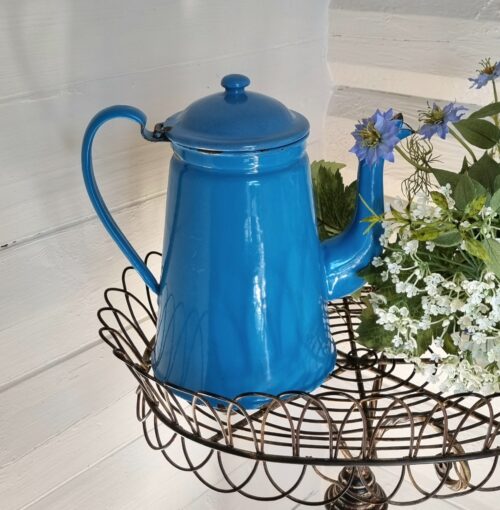 Glud & Marstrand blå emalje kaffekande med låg