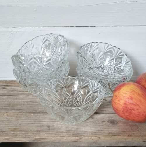 Fine glasskåle med smukt mønster - sæt 6 stk.