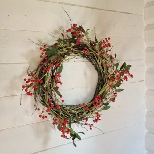 Stor Mistelten krans med flotte røde bær