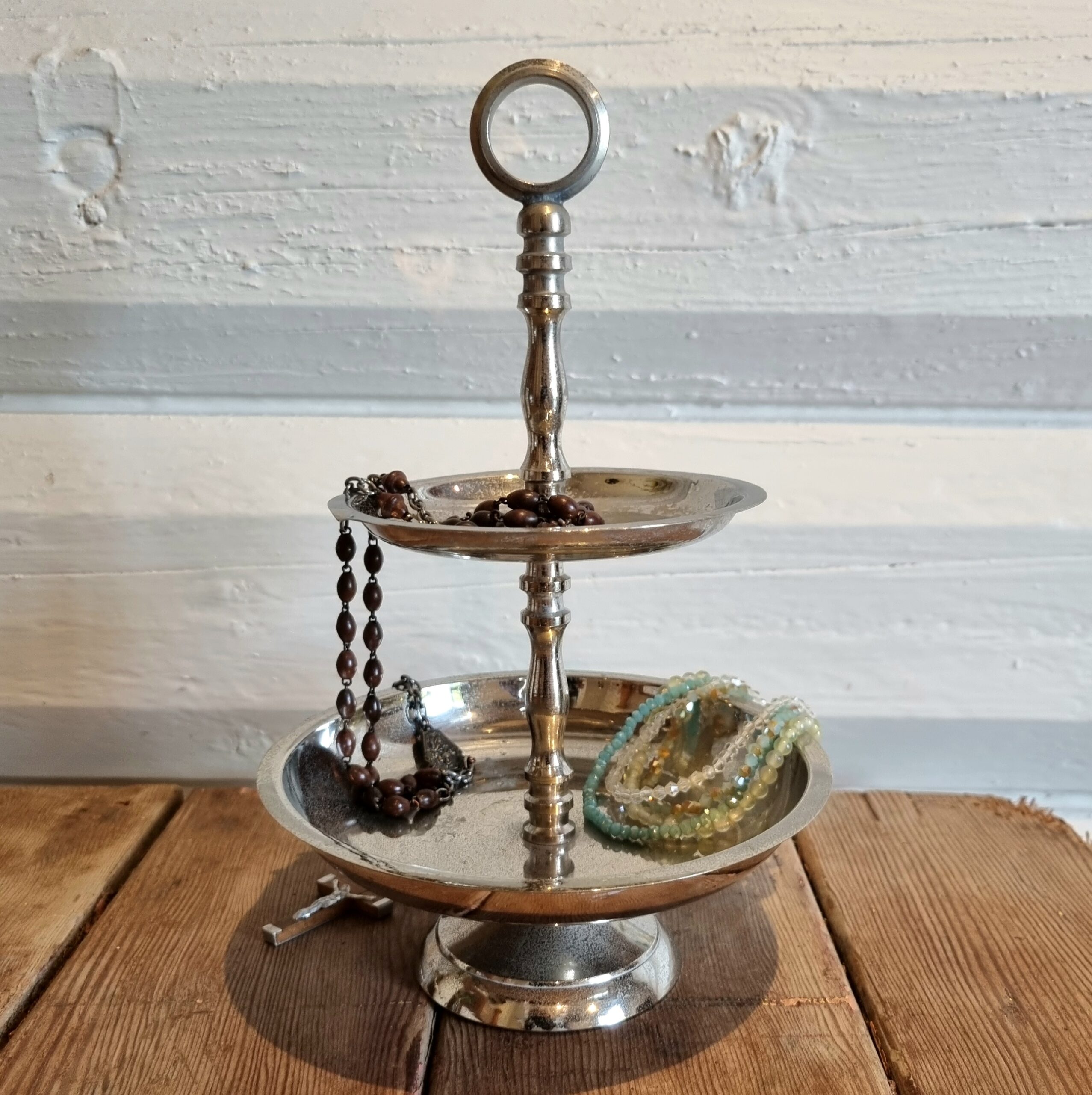 Lille opsats med 2 skåle i metal - let patineret