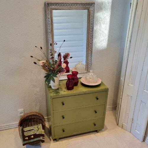 Vintagemalet facetslebet spejl med fin patinerings effekt