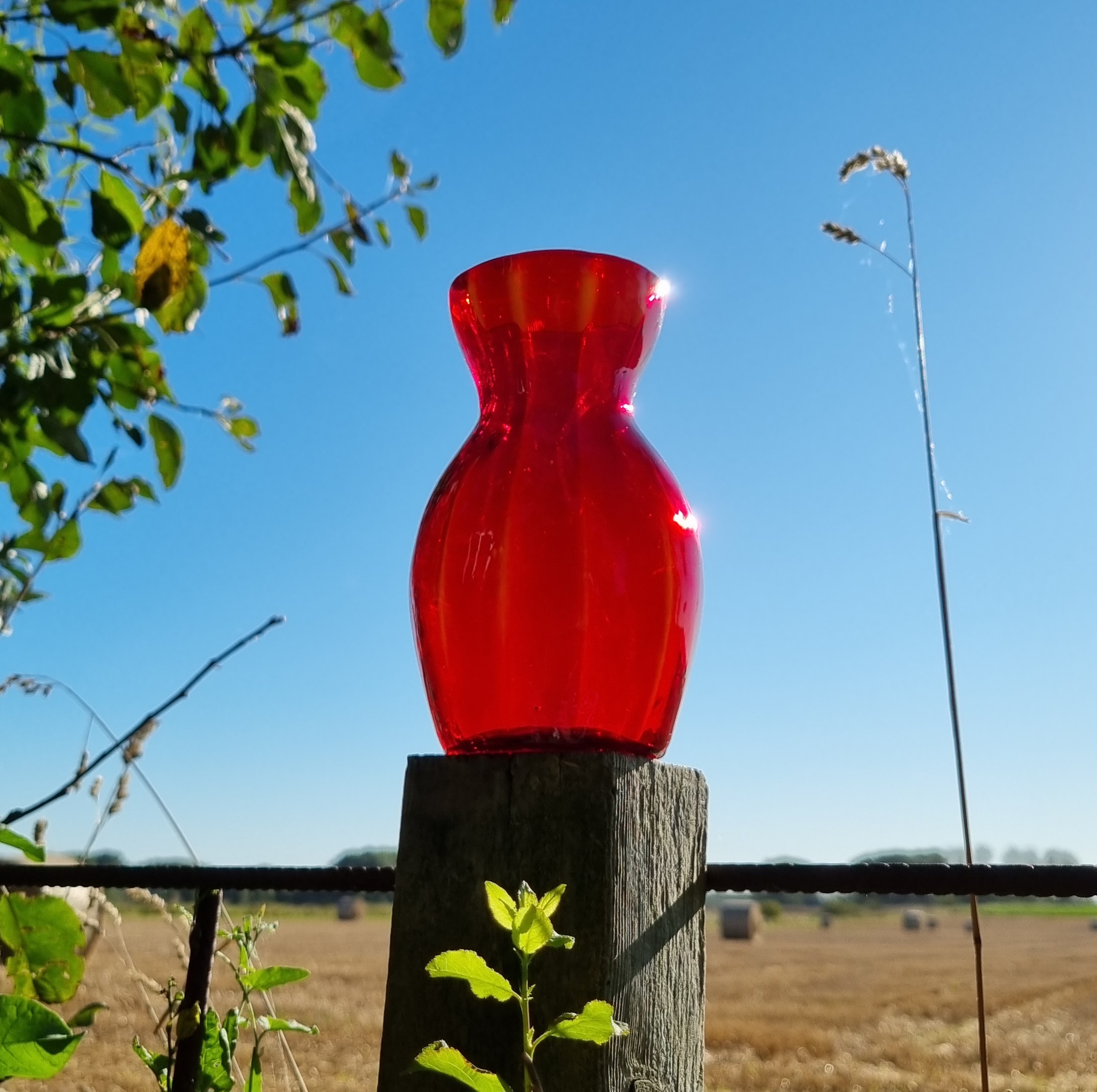 Fint Hyacintglas i smukt rødt presset glas