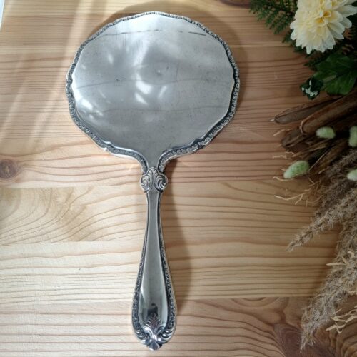 Antikt facetslebet håndspejl i pletsølv – virkelig smukt