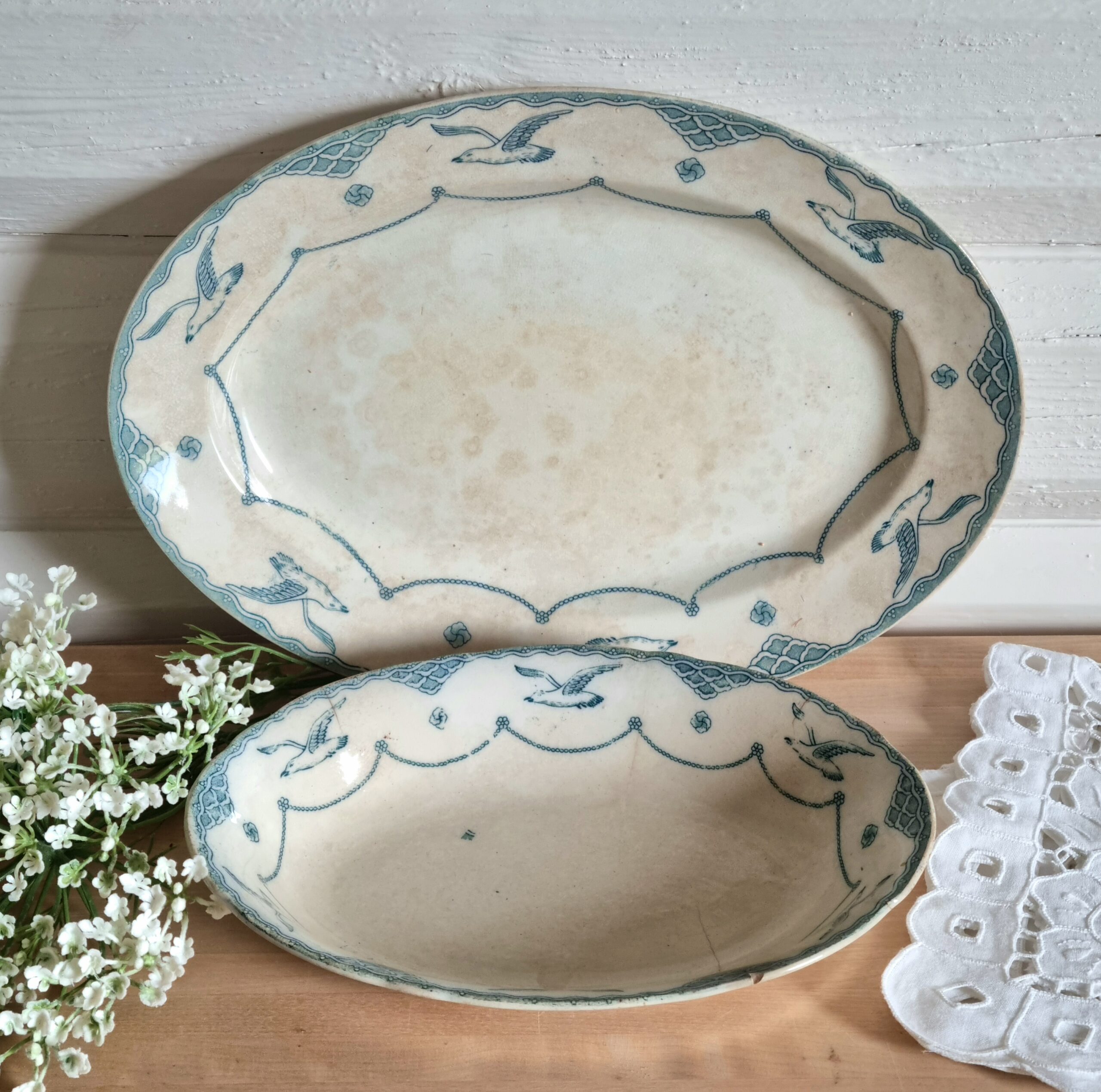 Antikt Gustafsberg Öresund ovalt fad og skål - sæt