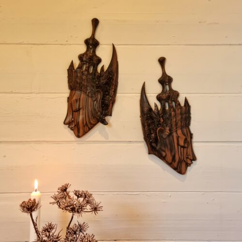 Sæt med 2 smukke vægrelieffer i træ – orientalske