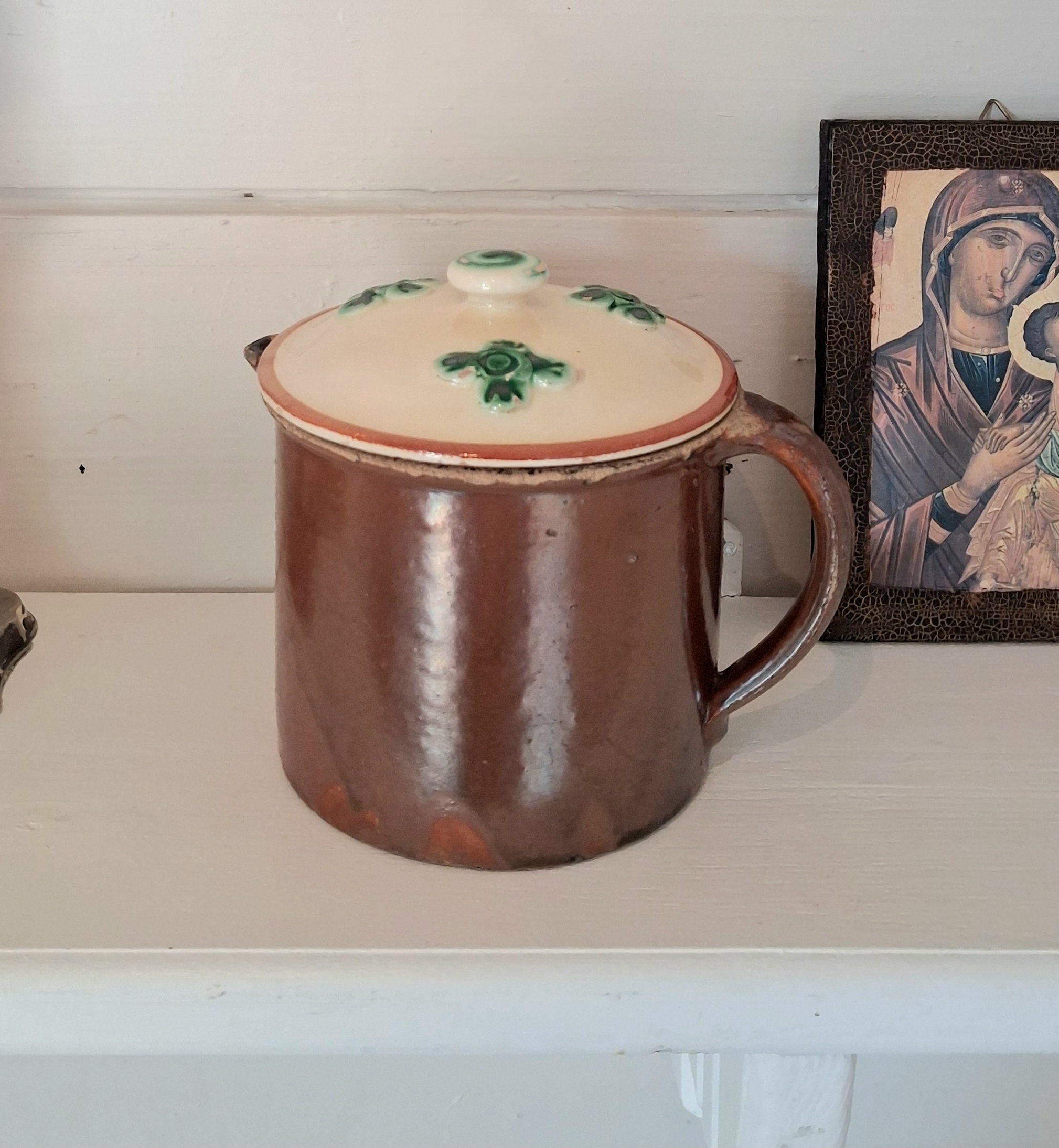 Gammel svensk lerkande med låg - smukt patineret