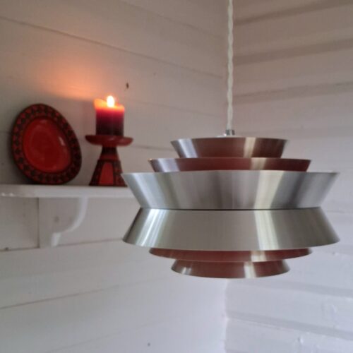 Retro Carl Thore loftlampe i stål/orange med ny stofledning
