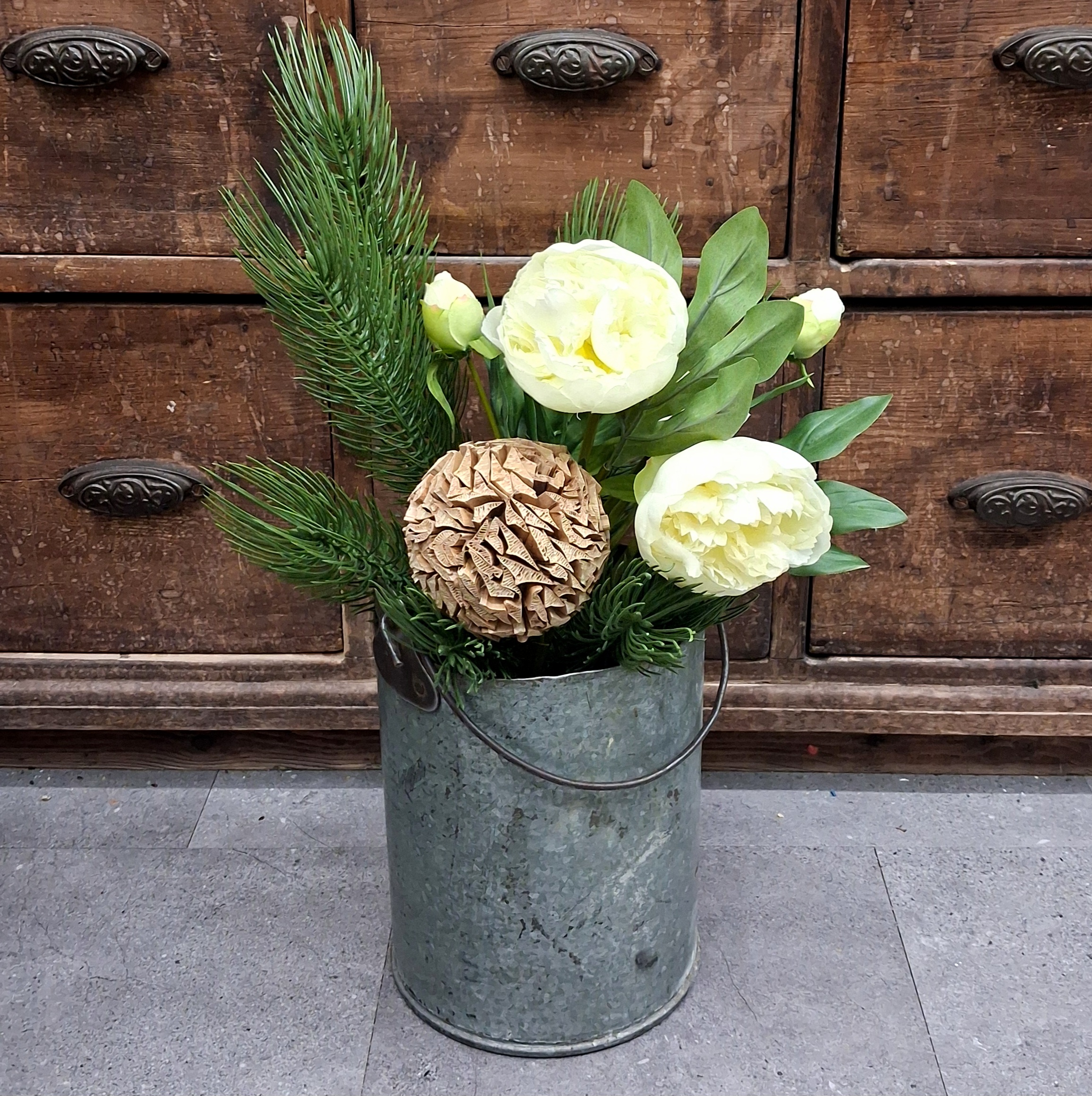 Flot rustik jernspand med hank - recycled