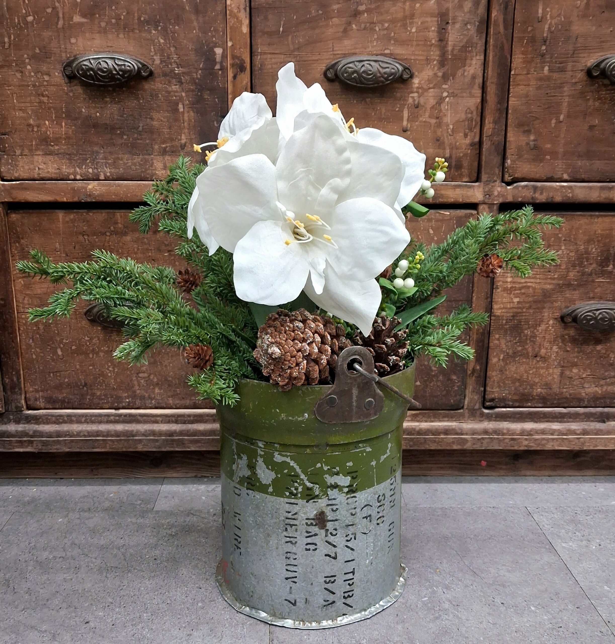 Flot rustik jernspand med hank - recycled