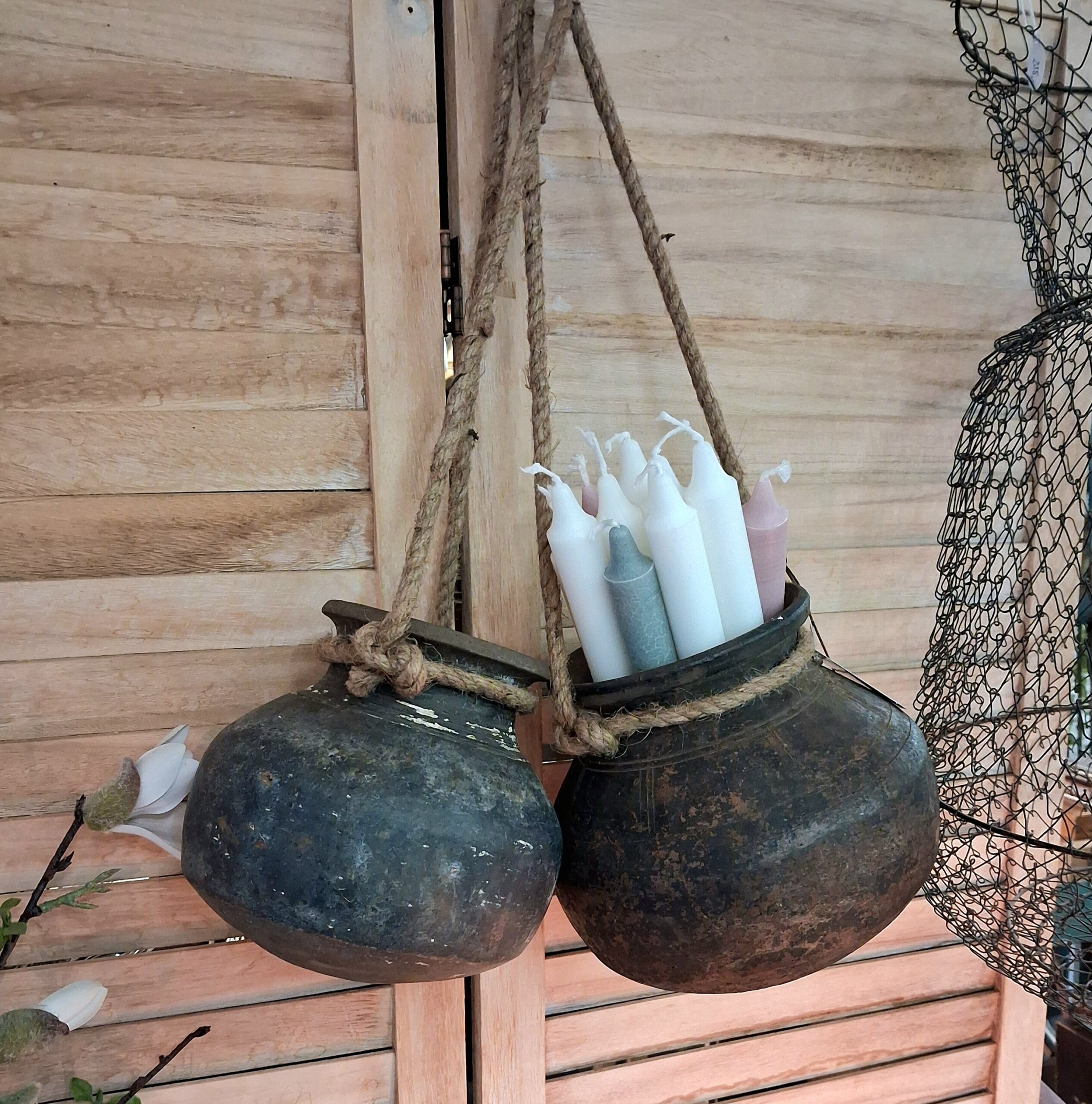 Rustik lerpotte med reb til ophæng - Billede 4