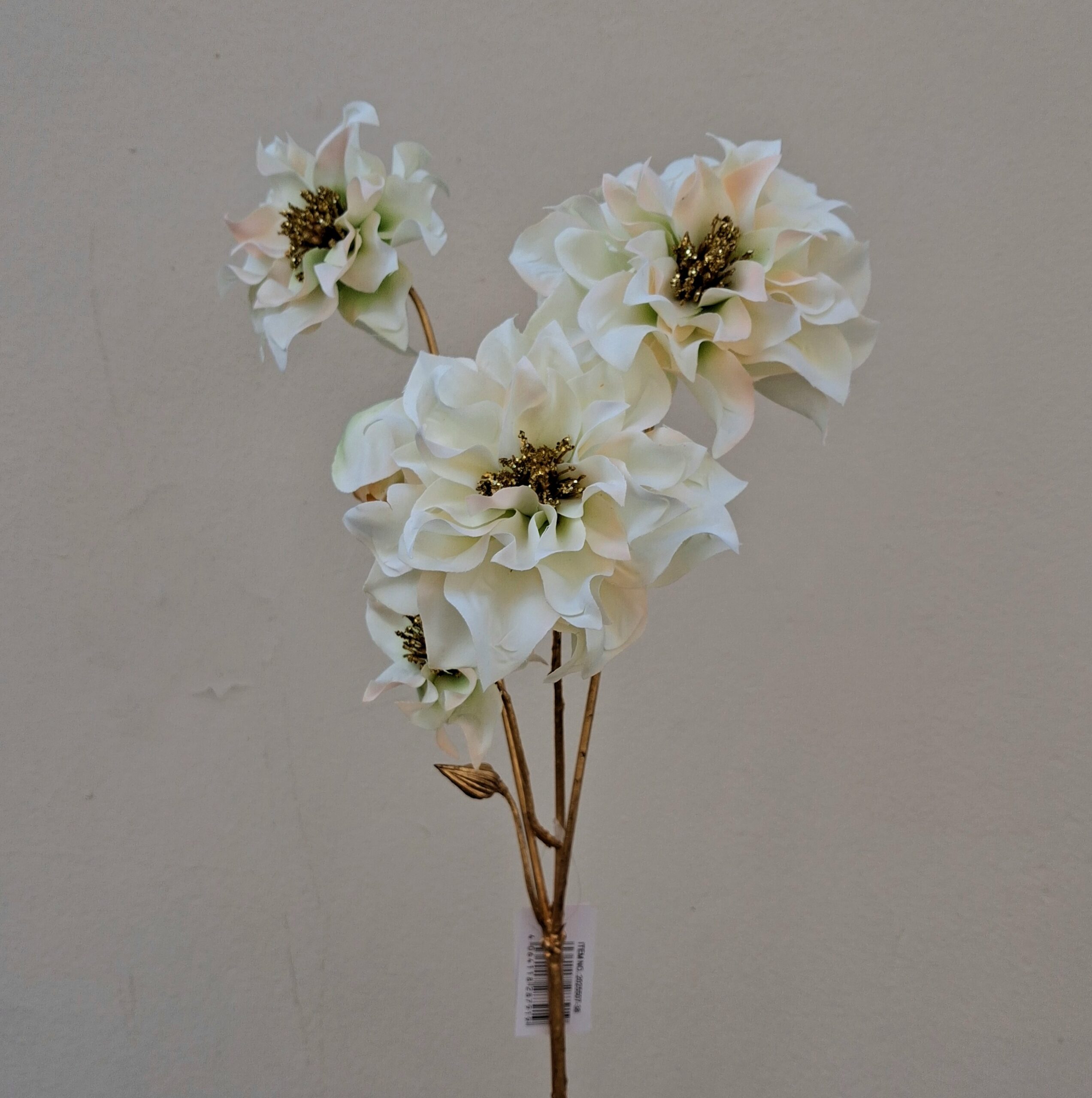 Elegant creme Vinterrose med guld og glimmer