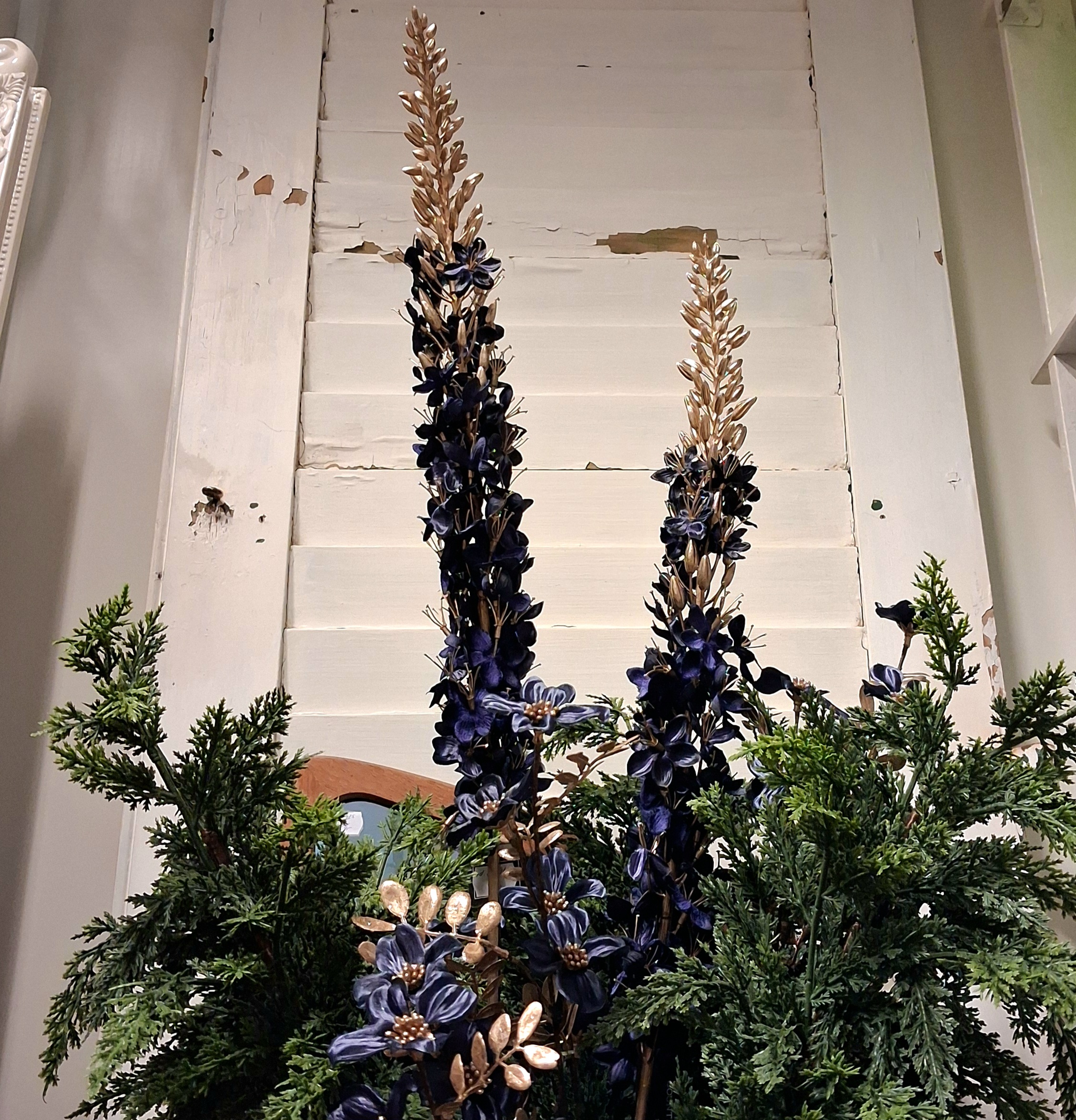 Smuk brlå/guld kunstig Steppelilje med flot blomster hoved og guld stilke