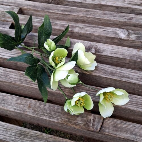 Smuk kunstig lys lime Vinterrose /Julerose – flergrenet og fyldig