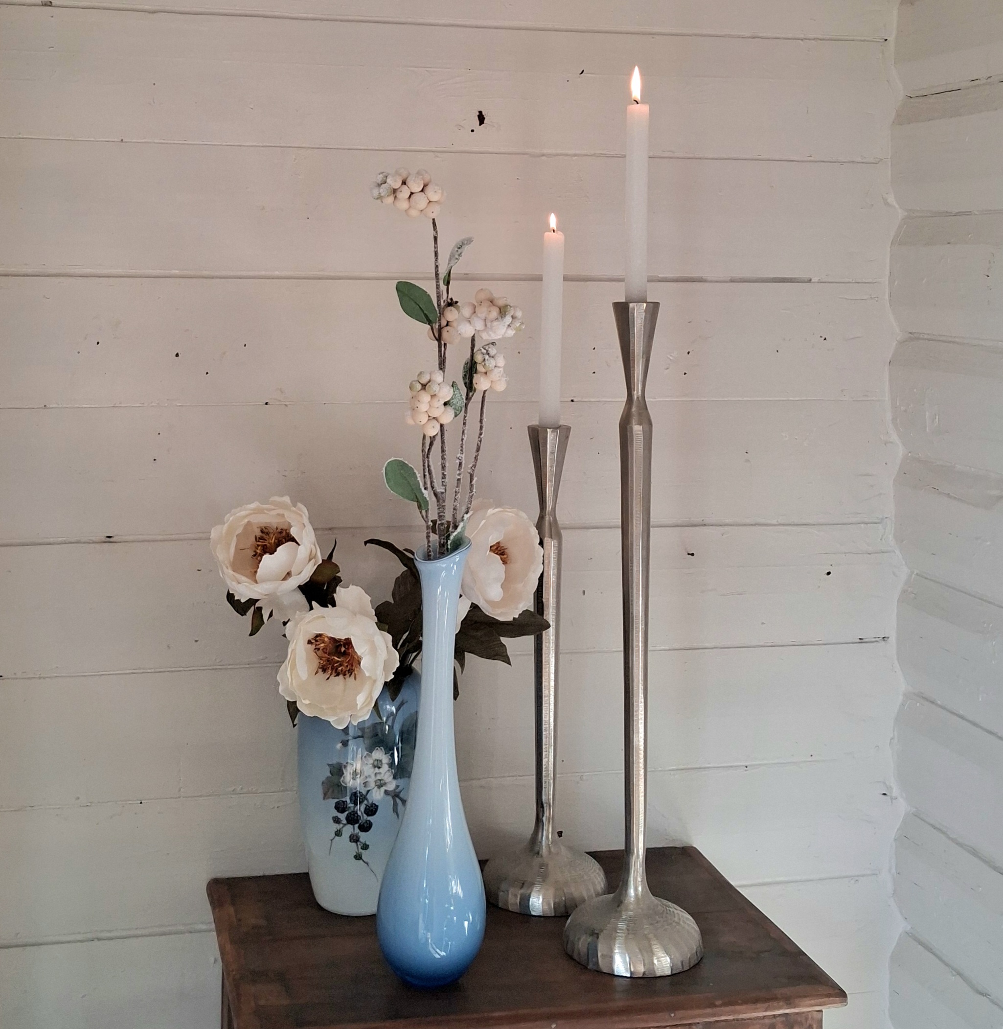Elegante stål lysestager - sæt med 2 stk.